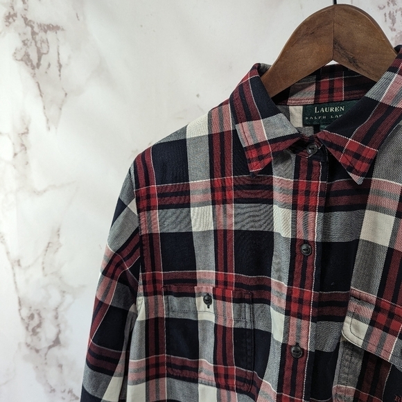 LRL Ralph Lauren Shirt Mens Large Red Black White Plaid Button Up Long Sleeve - Picture 2 of 11